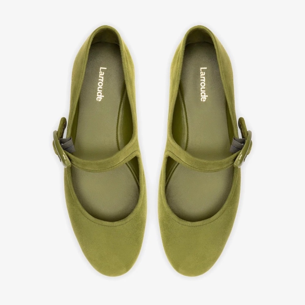 Never Worn Larroude Verona Ballet Flat In Seaweed Suede 7.5